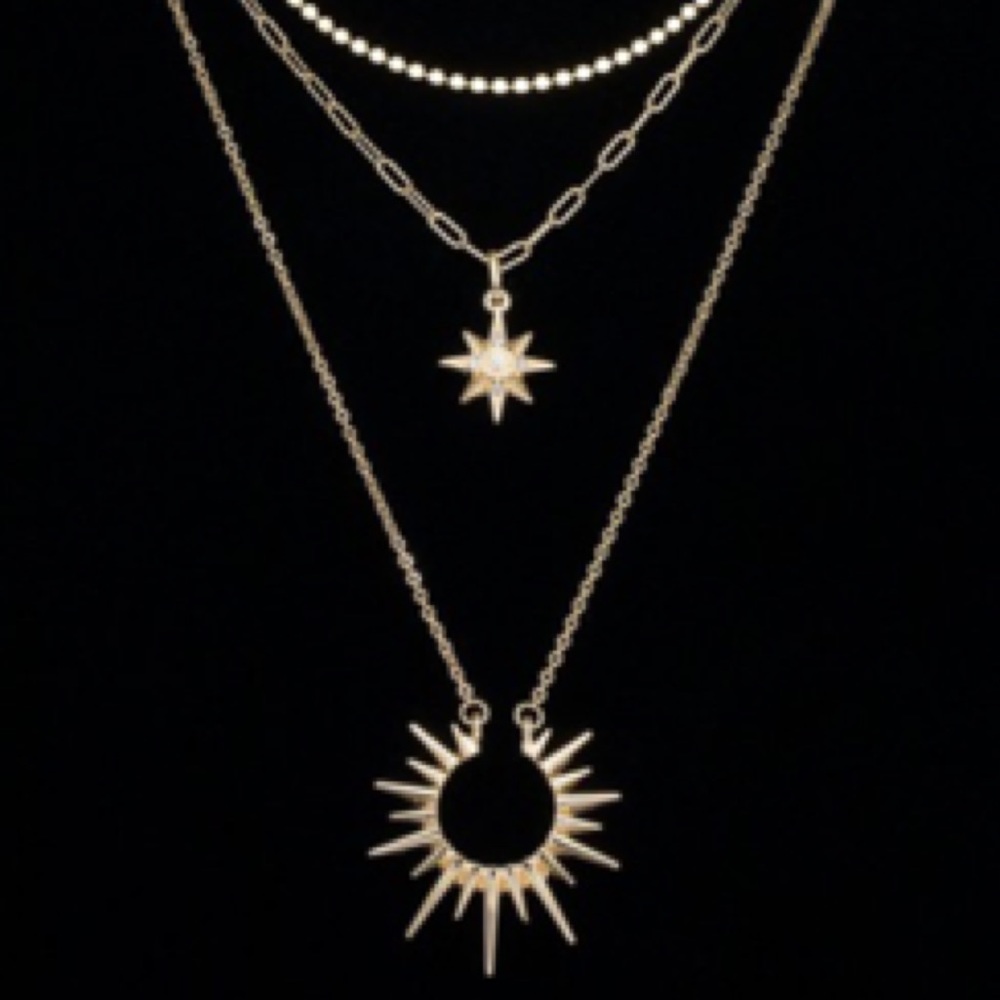 Gold Tone Multi Layer Starburst Pendant Necklace - Picture 3 of 8